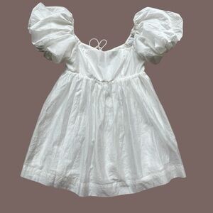 Cotton Candy LA Dress Womens S White Puff Sleeve Babydoll Mini Lined Tie Back